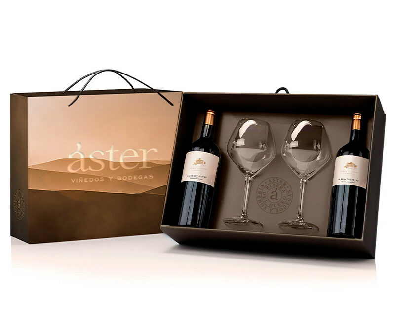 Áster Finca El Otero 2021 — estuche de 2 botellas y 2 copas