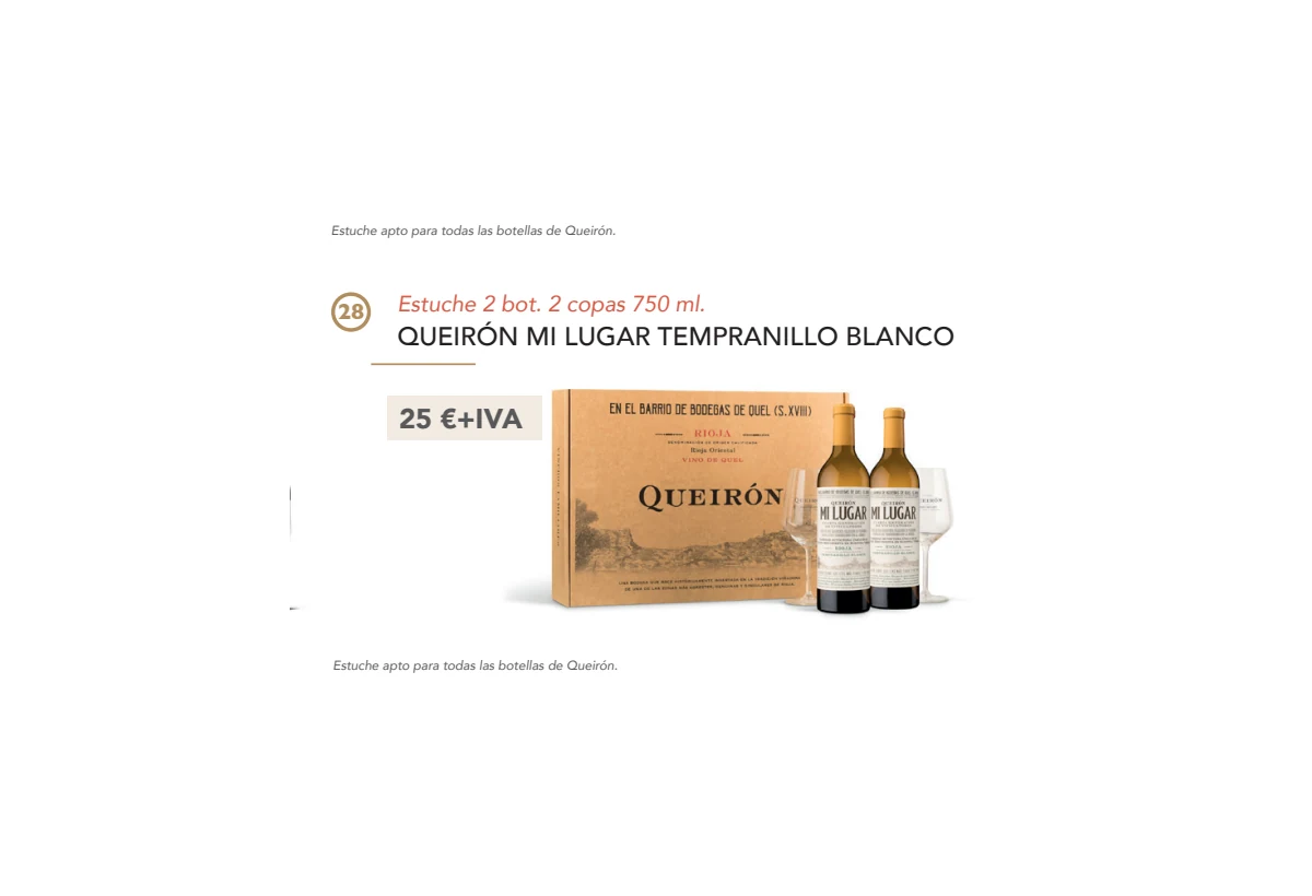 Estuche Queirón Mi Lugar Tempranillo Blanco - 2 botellas y 2 copas